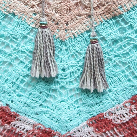 Soft Surroundings Multicolor Turquoise Red Crochet Tassel Boho Tunic Top Size L - Picture 13 of 16